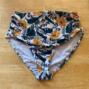 Yellow Floral High Waist Bikini Bottom